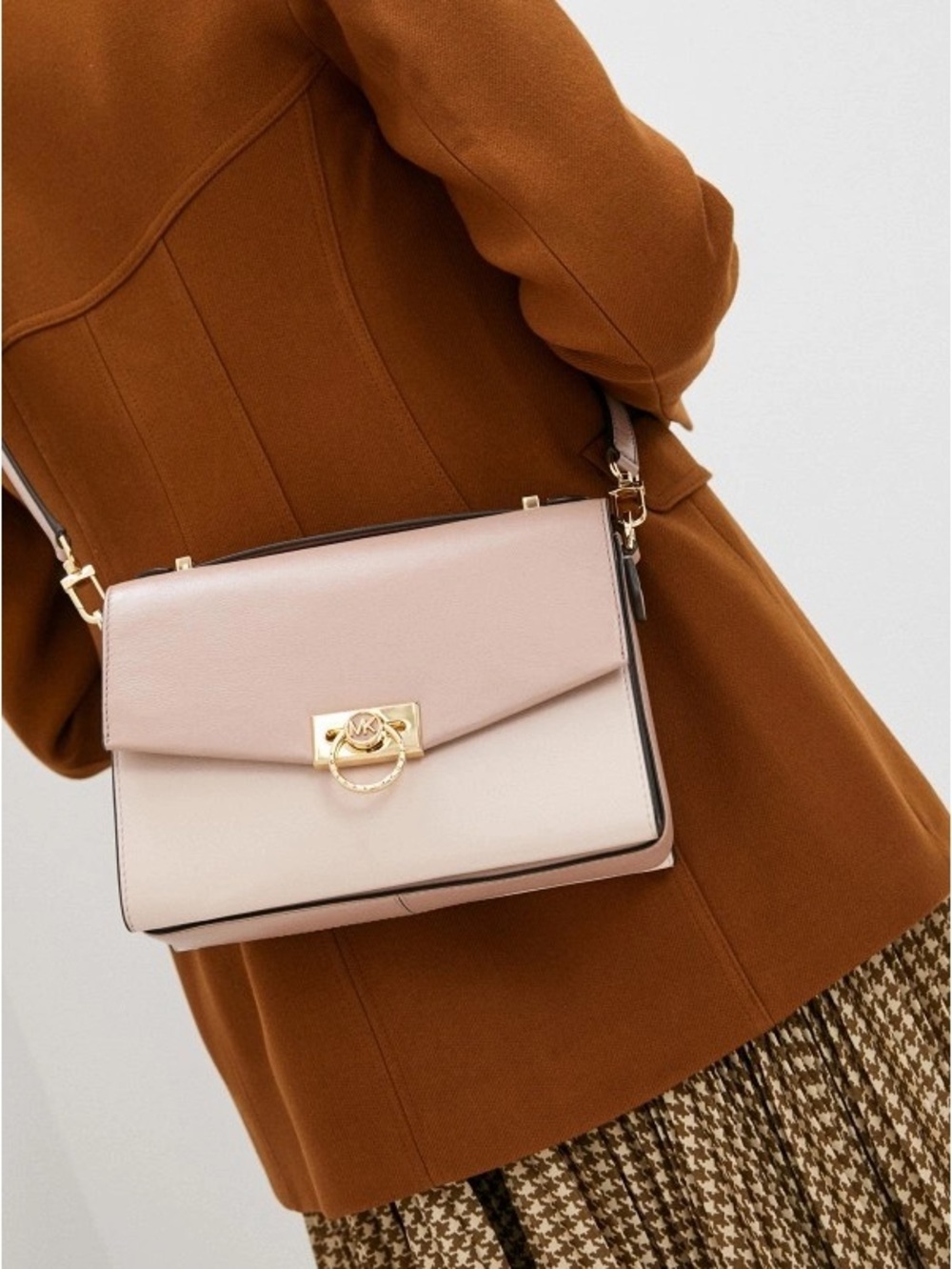 Michael Kors Blush Pink Leather Crossbody Shoulder Bag with Gold Hardware